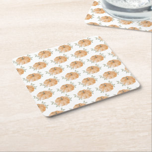 Orange Little Pumpkin Pattern Autumn Baby Shower  Square Paper Coaster