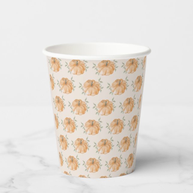 Orange Little Pumpkin Pattern Fall Baby Shower  Paper Cups (Back)