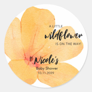 Orange Little Wildflower On the Way Baby Shower Classic Round Sticker