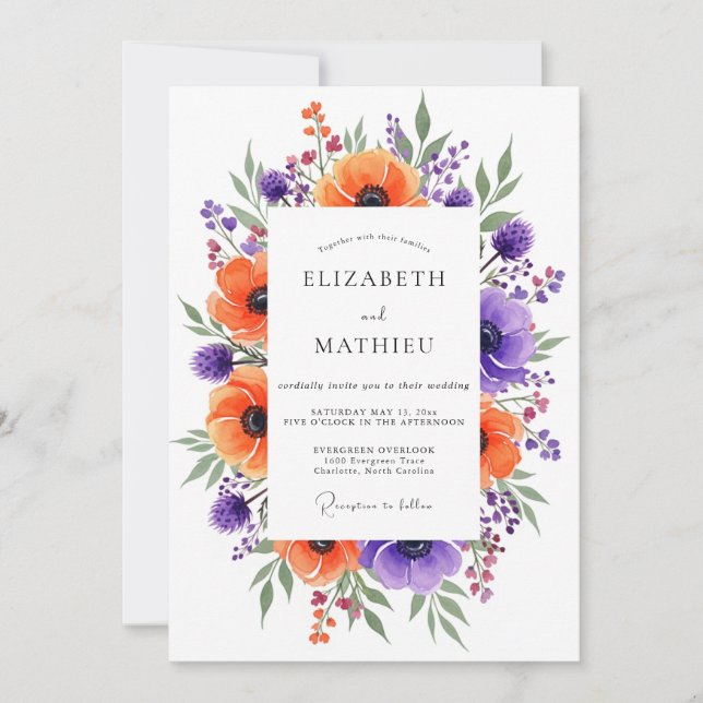 Orange Lively Botanical Wedding Invitation (Front)