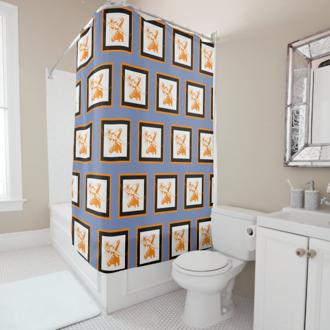 Orange Longhorn Steer with Cowboy Hat Black Trim 3 Shower Curtain (In Situ)
