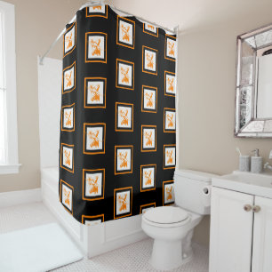 Orange Longhorn Steer with Cowboy Hat Black Trim Shower Curtain