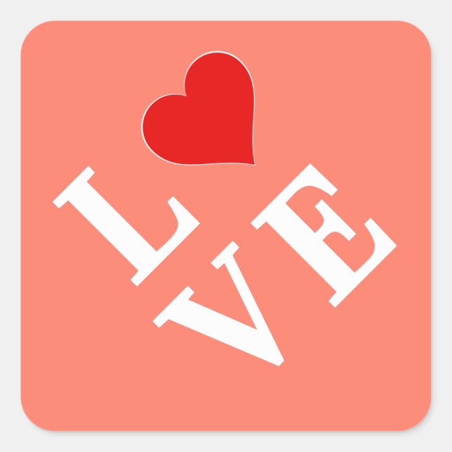 Orange LOVE and Heart Elegant Romantic Square Sticker (Front)