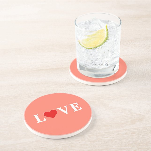 Orange LOVE and Heart Modern Eelegant Coaster (Side)