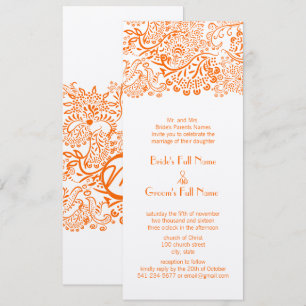 Orange Love Bird Lace Pattern Wedding Invitation