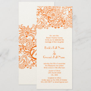 Orange Love Bird Lace Pattern Wedding Invitation