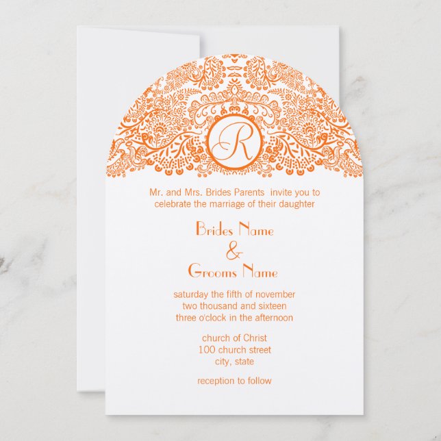 Orange Love Birds Reflections Wedding Invitation (Back)