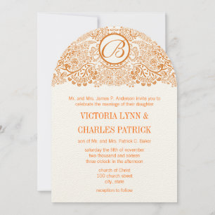 Orange Love Birds Reflections Wedding Invitation