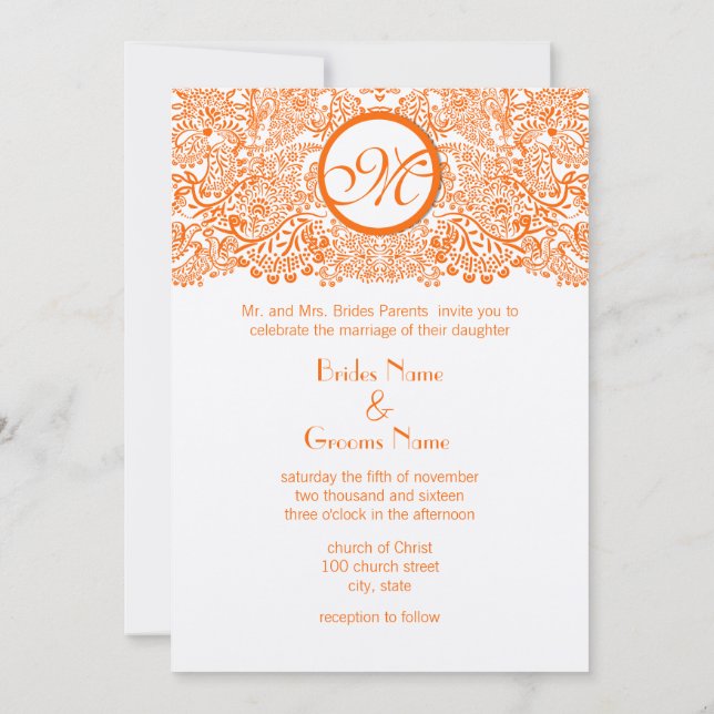 Orange Love Birds Reflections Wedding Invitation (Back)