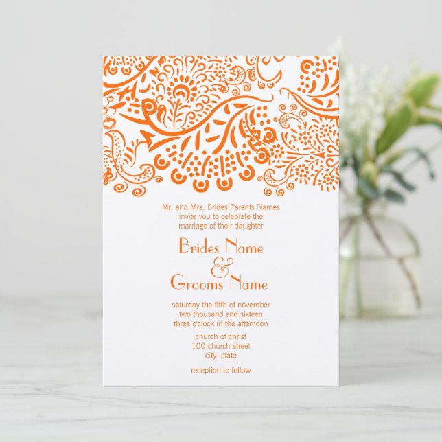 Orange Love Birds Wedding Invitation (Standing Front)