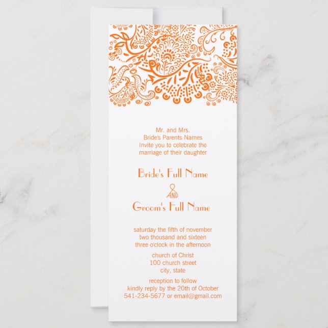 Orange Love Birds Wedding Invitation (Front)