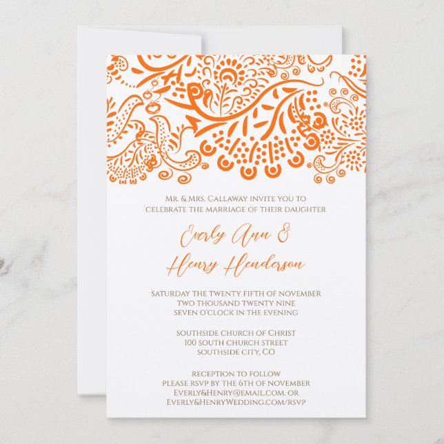 Orange Love Birds Wedding Invitation (Front)