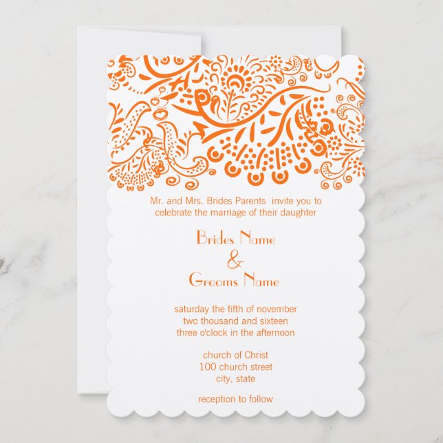 Orange Love Birds Wedding Invitation (Front)