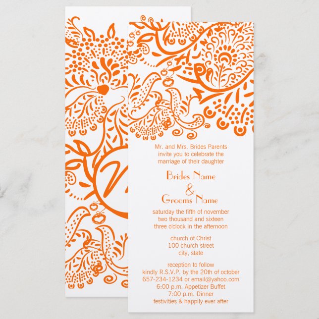 Orange Love Birds Wedding Invitation (Front/Back)