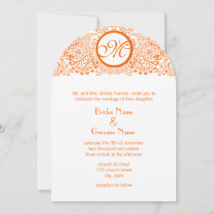 Orange Love Birds Wedding Invitation Thin Band