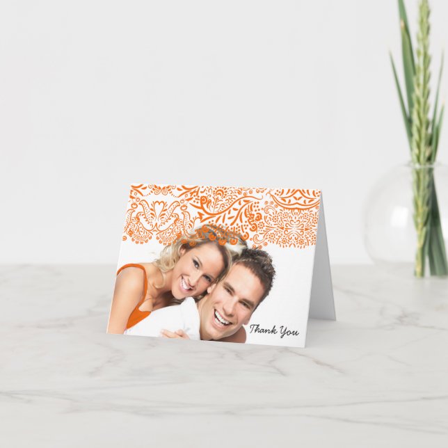 Orange Love Birds Wedding Thank You Note Cards (Front)