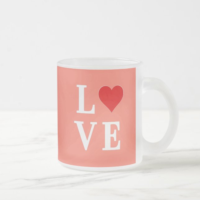 Orange LOVE Modern Stylish Frosted Glass Coffee Mug (Right)