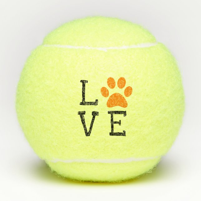 Orange LOVE Paw Print Tennis and Animal Lover Balls (Front)