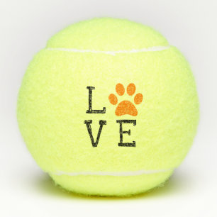 Orange LOVE Paw Print Tennis and Animal Lover Tennis Balls