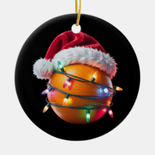 Orange Lover Fruit Christmas Lights Santa Hat Ceramic Tree Decoration