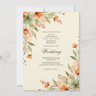 Orange Luminous Botanical Wedding Invitation