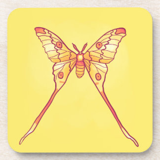 Orange Luna Moth Art – Colourful Insect Coaster