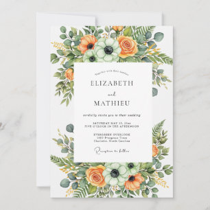 Orange Lush Botanical Wedding Invitation