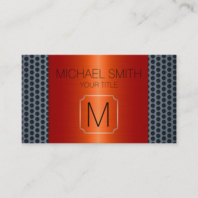 Orange Luxury Stainless Metal Monogram Business Card (Front)