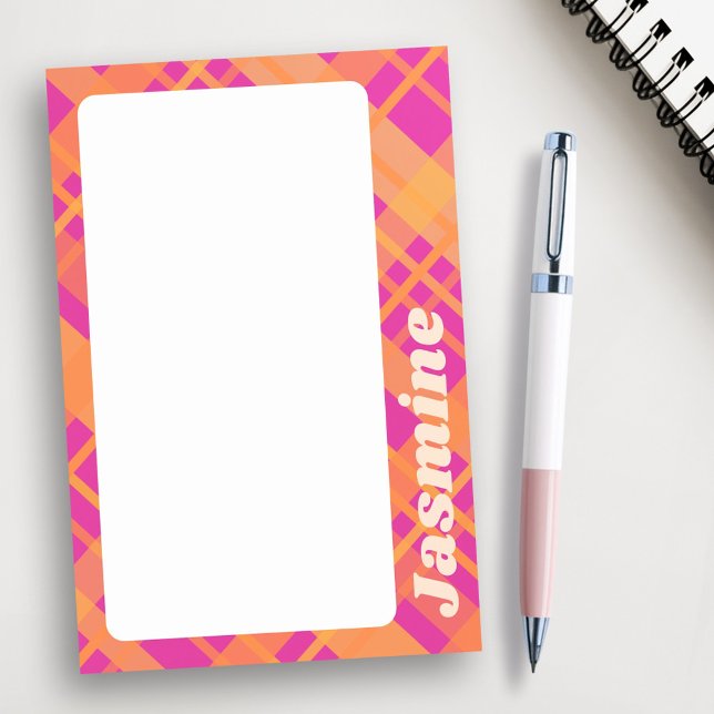 Orange magenta plaid pattern custom name post-it notes (Orange magenta plaid pattern custom name post-it notes)