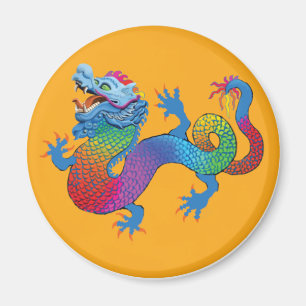 Orange Magnet with Colourful Dragon