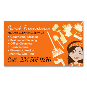 Orange Maid Cleaning Service Janitorial Lady Magnetic Business Card
