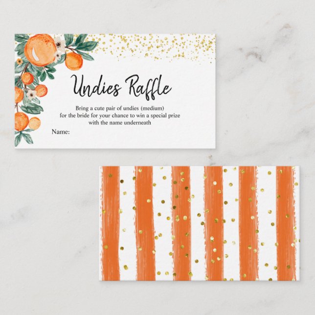 Orange main squeeze Bridal shower Undies Raffle Enclosure Card (Front/Back)
