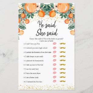 Orange main squeeze he said she said games card