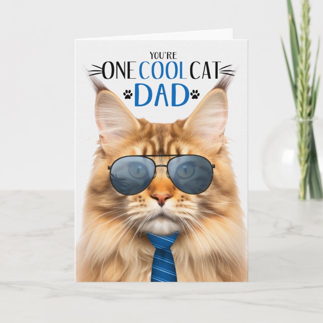 Orange Maine Coon Cat Father's Day One Cool Cat Holiday Card (Front)