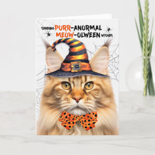 Orange Maine Coon Cat PURRanormal MEOWolween Holiday Card