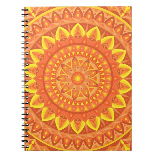 Orange Mandala Creative Boho Vibrant Geometric Notebook (Front)