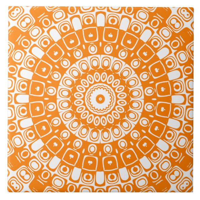 Orange Mandala Geometric Pattern Tile (Front)