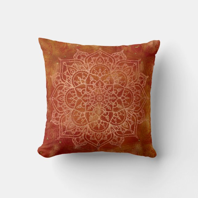 Orange Mandala & Gold Glam Modern Chic Cushion (Front)