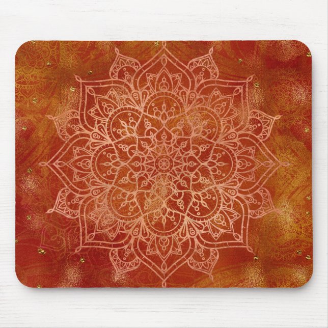Orange Mandala & Gold Glam Modern Chic Mouse Mat (Front)