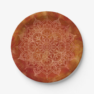 Orange Mandala & Gold Glam Modern Chic Paper Plate