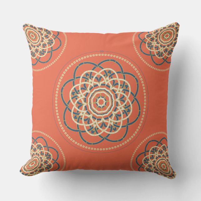 Orange Mandala Throw Pillow Meditation Room Decor (Front)