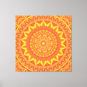 Orange Mandala Warm Boho Geometric Vibrant Pattern Canvas Print