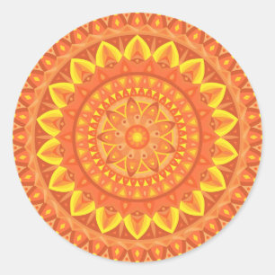 Orange Mandala Warm Boho Vibrant Aesthetic Decal Classic Round Sticker