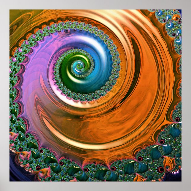 Orange Mandelbrot Swirl Poster (Front)