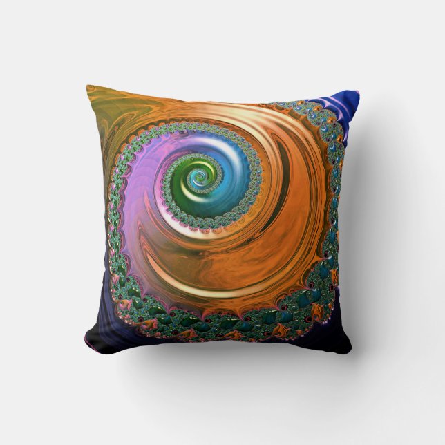 Orange Mandelbrot Swirls Throw Pillow (Front)