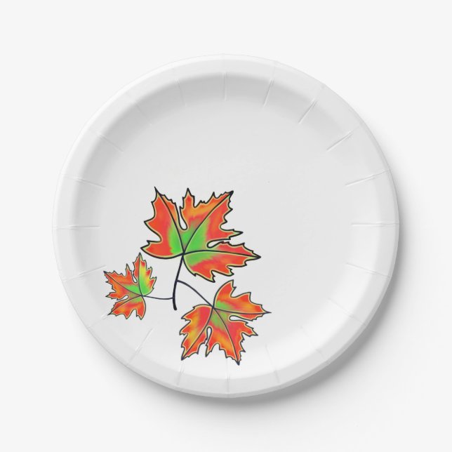 Orange Maple Leaf Paper Plate (Front)