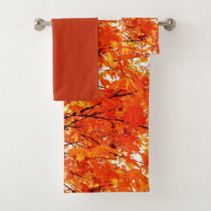 Orange Maple Leaves Autumn Season Bath Towel Set
