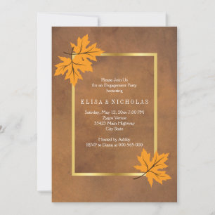 Orange maple leaves brown wedding engagement party invitation