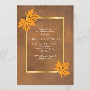 Orange maple leaves brown wedding rehearsal dinner invitation