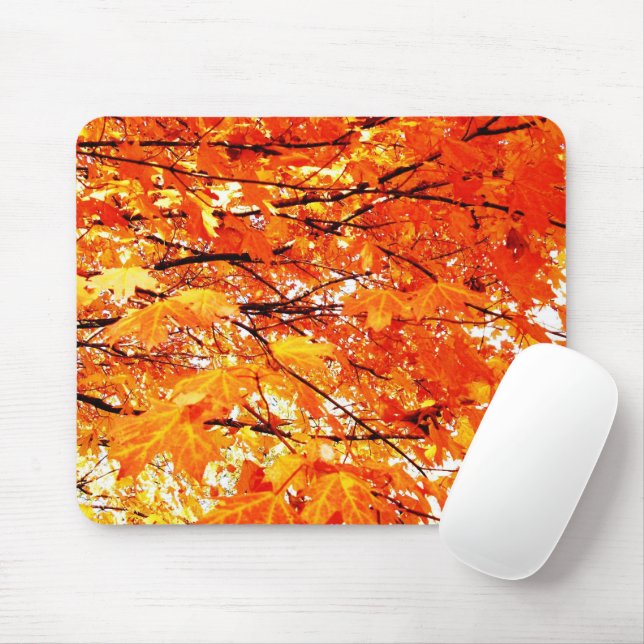 Orange Maple Leaves in Autumn Mousepad (With Mouse)